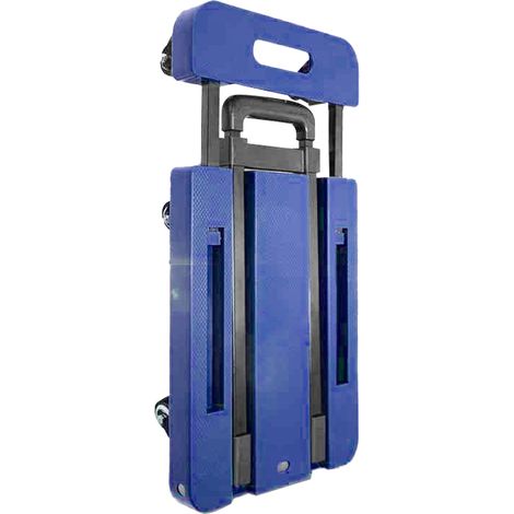 Mini-remorque pliable et portable, chariot à main, chariot à plateau, chariot de transport de marchandises, chariot à bagages, chariot robuste, version bleue améliorée avec roues en caoutchouc de 5 cm (1/4)