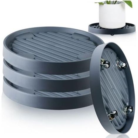 Plateau pour pot de fleurs gris avec roulettes cachées, diamètre intérieur 19.3 cm, plateau intérieur et extérieur avec roulettes, 1 pièce (1/5)