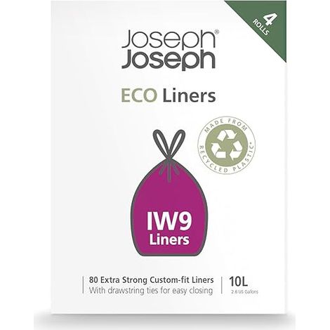 Bags de Riciclato rifiuti IW9 10L Eco (Pack de 80) - Grey  Sacchetti resistenti con chiusura de Coulisse per bidoni JosephJoseph Joseph Arc 10L