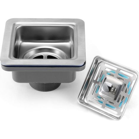 Irovami Cuvette carrée basse de 114 mm en acier inoxydable 304, accessoire de filtre anti-obstruction pour tuyau d'évacuation de lavabo, interface 45 mm (1/5)