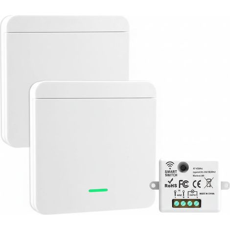 Wireless Switch 433MHz 220V, Kit of 2 Wireless Two-Way Switch for Lamp, Radio Light Switch Kit with Wall Remote Control, Receiver 1500W, Range 30m, Home Garage (1/5)
