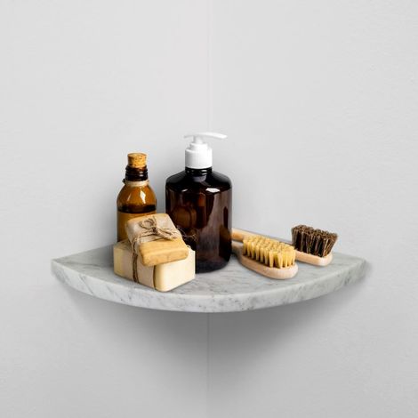 ALEDA STONE Easy Shelf Mensola doccia multiuso angolare a scomparsa in marmo naturale bianco mat codice prod: BCAAS1MA18 (1/5)