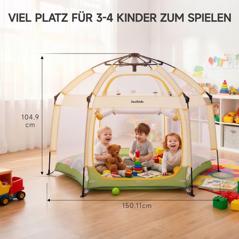 Parc bébé pliable Jovikids, tente pop-up 6 pans avec toit, enclos enfant portable, sac inclus, idéal intérieur, extérieur, plage, 150x150x105 cm (1/5)