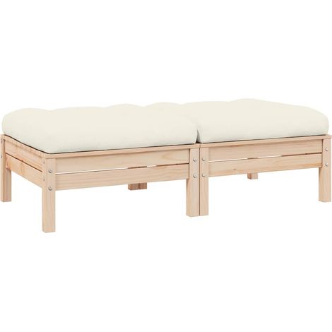 Canapé fixe 2 places de jardin Canapé relax - Banc de jardin et coussins crème Bois de pin solide BV191662 - BonneVie (1/5)