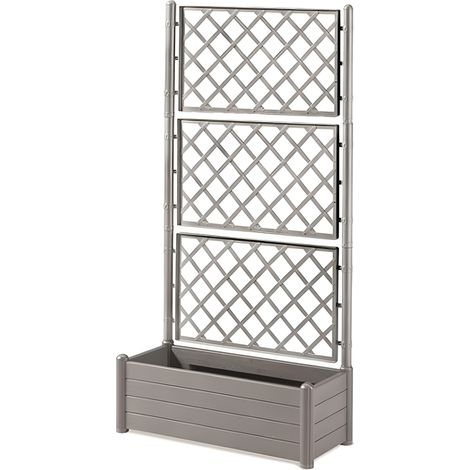 Fioriera grigia con vaso cm 100x43 e Spalliera Grigliata separe' alta cm 195 graticola rampicante per piante e fiori per Esterni Giardini Terrazze separatore grigio ambienti locali commerciali