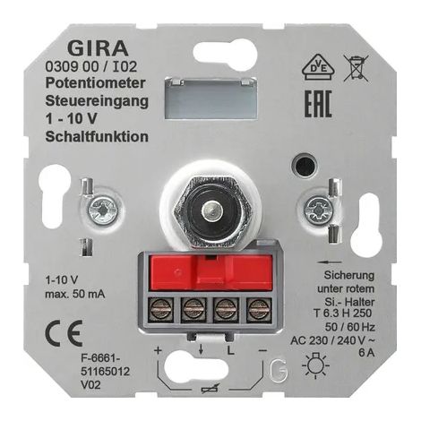 Gira Potenciómetro Control 1 - 10 V Función de conmutación Mecanismo [030900], 0309 00