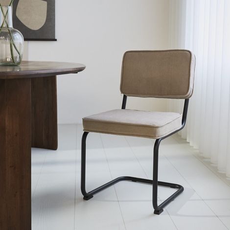 Chaise de salle à manger Remo Taupe en velours côtelé - Sans (1/5)