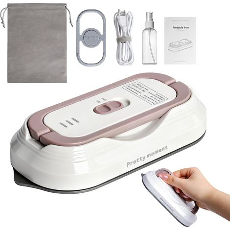 CCYKXA Mini portable travel iron with universal voltage 100-240V, small iron, handheld device, steam-free, ceramic surface, 150°C heat press with steamer, bag and (1/5)