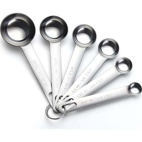 Spoon doseuse,6 pieces Stainless spoons to measure polies to the Mirror 1/8 TSP, 1/4 TSP, 1/2 TSP, 1 TSP, 1/2 TBLS and 1 TBLS (1/5)