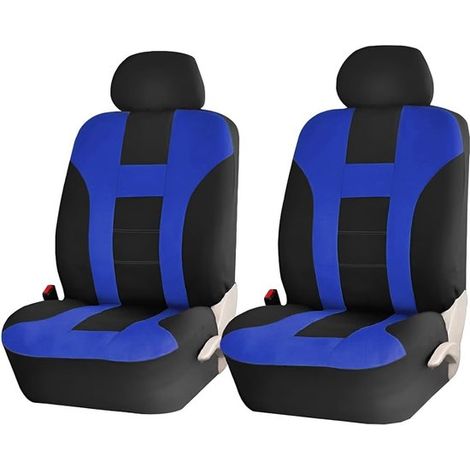 Fundas para asientos delanteros de coche，de poliéster elástico，con reposacabezas extraíbles，camiones y SUV (negro/azul)