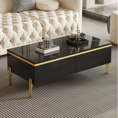 Tavolino da caffè nero 100x50x36 cm con 2 cassetti nascosti, pannelli PB e gambe in metallo MEUBLIV (1/5)