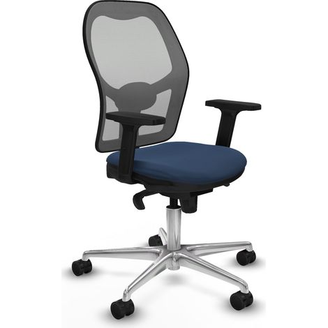 Jorquera sincro malla gris similpiel azul marino brazos 2D base aluminio ruedas 65mm nailon (1/5)