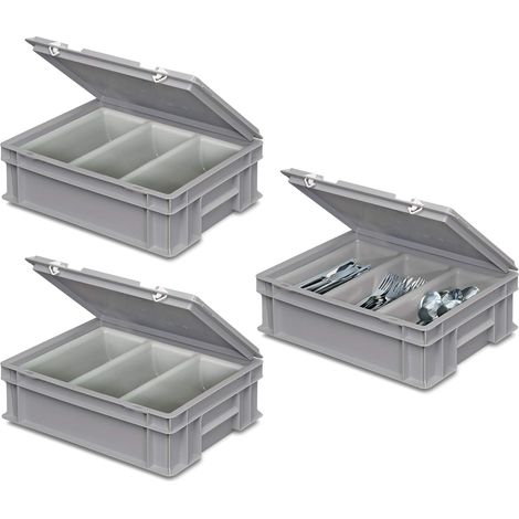 BRB 3 bacs à couverts avec 3 compartiments - Dimensions (L x l x h) : 400 x 300 x 130 mm - Gris