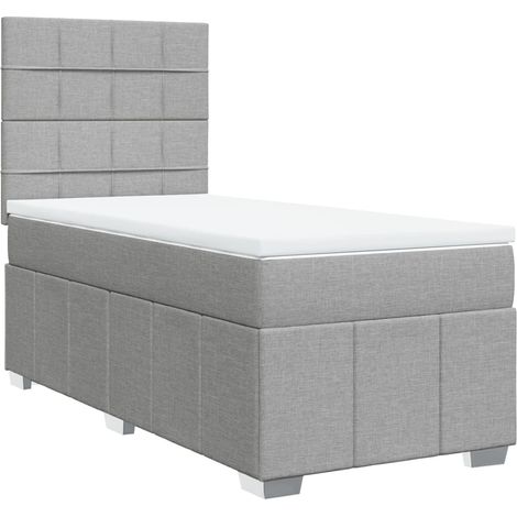 Lit simple Lit adulte Sommier à lattes de lit et matelas Gris clair 90x190 cm Tissu