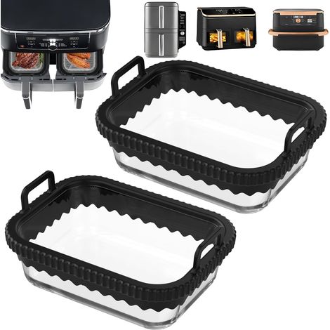 Lot de 2 plats à four Airfryer avec poignées amovibles en silicone pour AF400EU/DZ400EU/AF500EU pour friteuse à air chaud à 2 compartiments en verre, passe au lave-vaisselle (1/5)