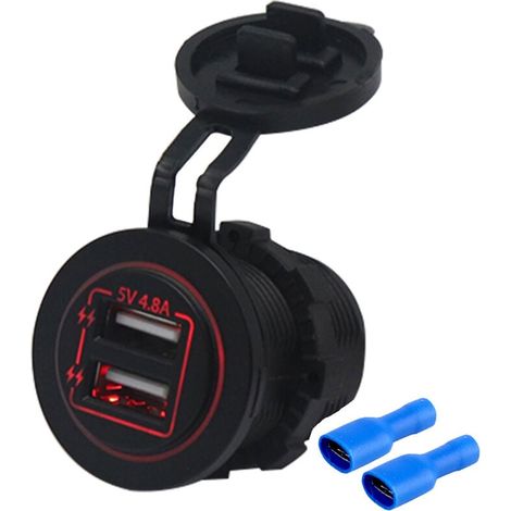 Prise USB Double - 4,8 A 5 V - Étanche IP65 - Indicateur LED - Pour Véhicule 12 V 24 V - Voiture Camping-Car Bateau Moto ATV (1/5)