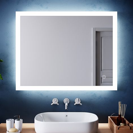 ELEGANT Horizontal Vertical LED Illuminated Bathroom Mirror 900 x 700 mm Mirror Light Touch Sensor + Demister (1/5)