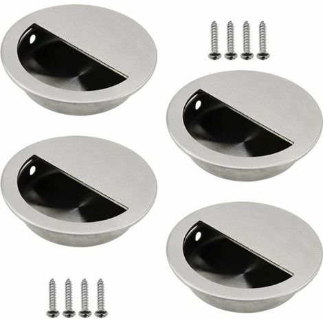 Poignées Encastrées en Argenté Poignée Porte Coulissante Ronde Ø50mm avec un Trou Semi circulaire 40 x 20mm Lot de 4 Acier Inoxydable Acier (1/5)