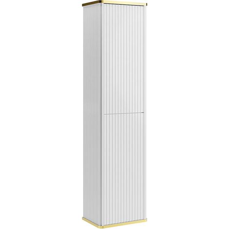 Colonna bagno sospesa con scanalature con profilo dorato - Bianco - H140 cm - KELIZA (1/4)