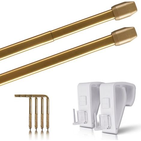 Lot de 2 - Tringle à rideau - Support de serrage - Extensible et fixation sans perçage - Pour fenêtre et porte - Laiton brillant - 60x90 cm (1/5)