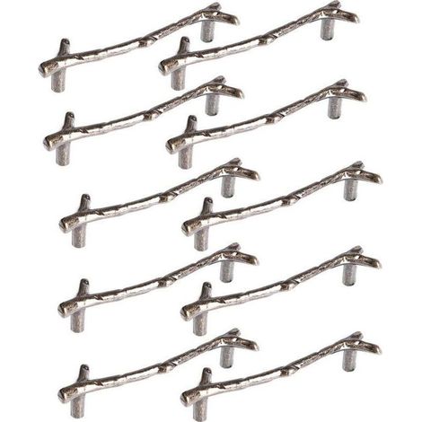 10 poignées de meuble en forme de branche, 128 mm, en alliage de zinc avec vis bronze – pour armoires, tiroirs et placards (1/5)