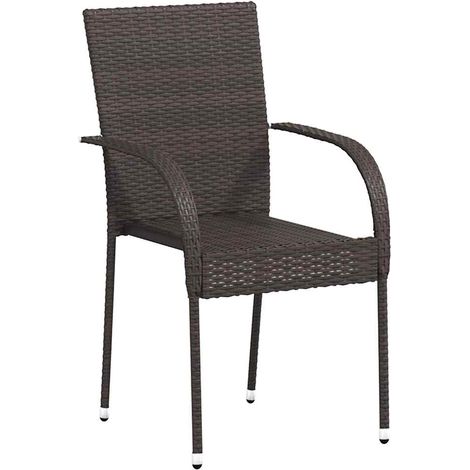 Lot de 2 Chaises de jardin empilables - Chaise d'extérieur pour terrasse/jardin Résine tressée Marron BV364595 - BonneVie (1/5)