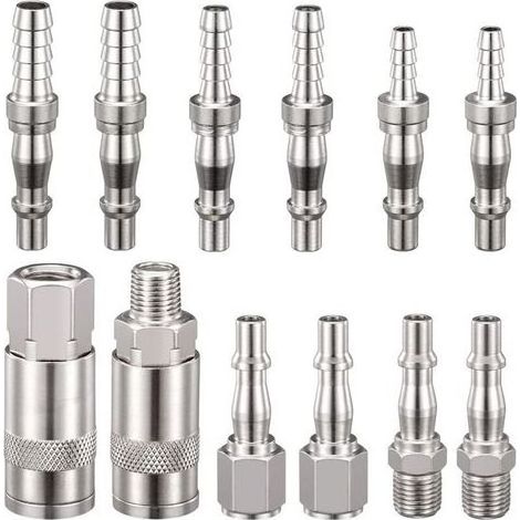Lntyq Lot de 12 connecteurs de tuyau d'air de 6,35 mm avec filetage mâle femelle, raccords de conduite d'air avec cannelure de tuyau pour tuyau de 6, 8 et 10 mm (1/4)
