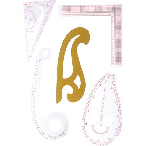 5-teiliges gebogenes Lineal, Nähvorlage, Schnittmusterlineal, Modedesign, Bekleidungskreation, Abpausset. (1/5)