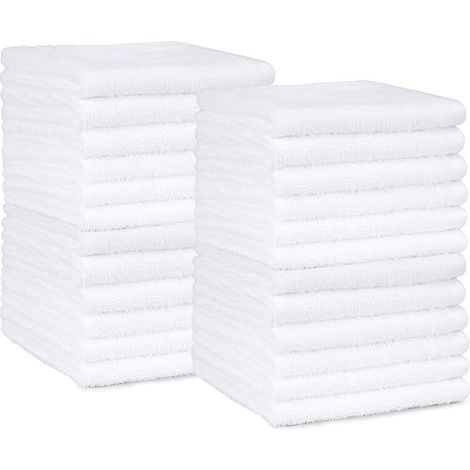 Lot de 24 lingettes 100 % coton pour salle de bain/salon de beauté, séchage rapide, éponge, haute absorption, 30 x 30 cm, blanches