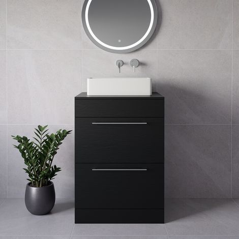 Napoli 460 Nero Oak 600mm 2 Drawer Vanity Unit for Countertop Basins - 600mm - Chrome 320mm Handle
