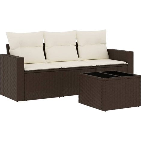 Set Divano da Giardino 4 pz Salotto da Giardino con Cuscini Marrone in Polyrattan (1/5)
