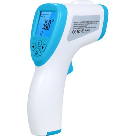 Thermomètre infrarouge sans contact, réponse rapide en 0,5 s, écran LCD rétroéclairé bleu, thermomètre frontal, double mode corps/objet, plage de mesure 32,0 à 42,9 °C (1/5)