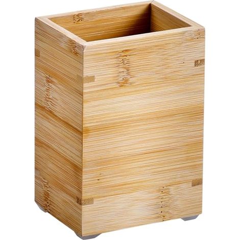 1 Porte-brosse à dents, Bambou, Grille de drainage, 8,5x6,5x12 cm, Marron naturel, Salle de bain (1/3)