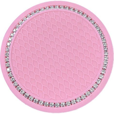 Portabicchieri rosa con inserti e piedini in gomma morbida, decorati con strass, set rotondo per bevande in auto. (1/4)
