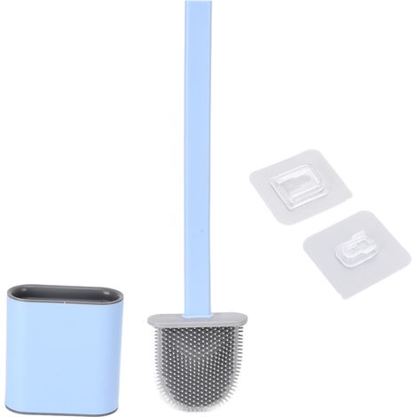 Brosse de toilette avec socle, manche long, nettoyage WC, pour salle de bain, bleu (1/5)