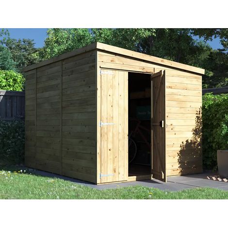 Wooden Shed Garden Storage 2.4m x 3m Pressure Treated Pent Roof No Window Overlord Modular - Dunster House (1/5)
