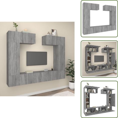 6-tlg. TV-Schrank-Set Grau Sonoma Holzwerkstoff - TV-Schrank - Holzwerkstoff Möbel - Wohnzimmer Dekoration - Wandmontage - Graue Möbel (1/5)