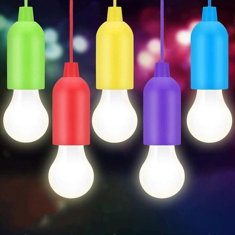 Lampe LED à tirette, lampe portable 5 pièces, ampoule LED à piles pour l'éclairage extérieur et intérieur de la randonnée, de la pêche, du bureau, du camping, du jardin, de la terrasse et du salon de  (1/5)