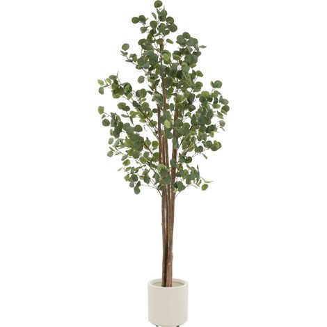ML-Design Eucalipto Artificial 210cm Decorativo, Planta Grande Falsa Tronco de Madera Natural Hojas y Maceta de Plástico, Interior y Exterior, Árbol Ornamental Realista para Salón Oficina o Recepción