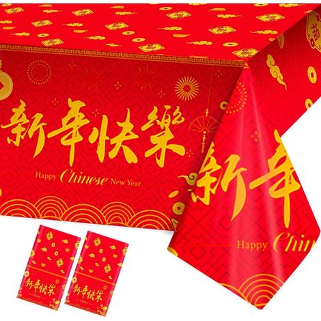 Tischdecke Chinesisches Neujahr 2026, 2 Stück, PVC, wasserdicht, rechteckig