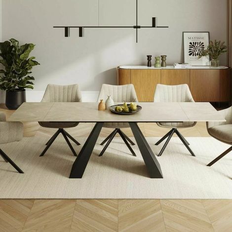 Table a manger céramique beige 160 - 240 cm Paula (1/5)