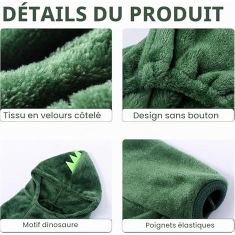 Vêtements pour chien dinosaure, pyjamas mignons pour chien, vêtements confortables et doux pour chien, combinaison facile à enfiler pour chihuahua (XL) (1/3)