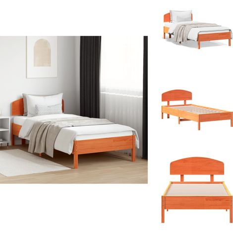 Cadre de lit sans matelas cire marron 100x200cm bois pin massif - Cadre De Lit - Lit En Bois - Lit Double - Lit Design - Chambre À Coucher (1/5)