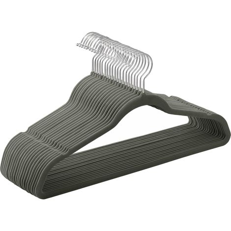 SONGMICS Grucce Appendiabiti in Velluto, 20 Pezzi, Salvaspazio e Antiscivolo, Gancio Girevole a 360°, Spesso 0,6 cm, Largo 41,5 cm, Cappotti Pantaloni, Grigio e Argento CRF026G20 (1/5)