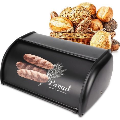 Boîte à pain Porte-pain Conteneur de stockage Grande capacité Boîte à pain en acier inoxydable Organisateur de cuisine Décor de cuisine avec couvercle enroulable pour comptoir (1/5)
