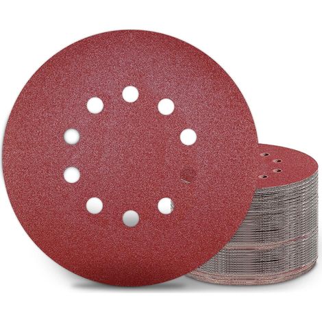 Disques de Ponçage 225 mm 50 Pièces Grain P80 10 Trous Disques Abrasifs 225 mm Ronds Papier Abrasif for Ponceuse
