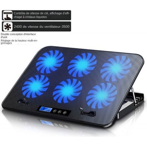Support Refroidisseur - - 6 Ventilateurs - Compatible 9 à 17 pouces - Réglable - 2 Ports USB (1/5)
