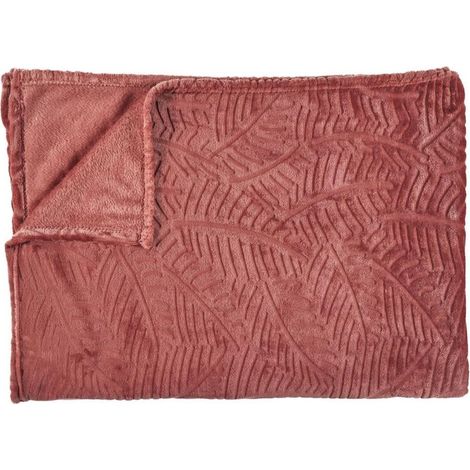 Plaid Flanelle 120x150cm Embossé Motif Feuilles Terracota (1/2)