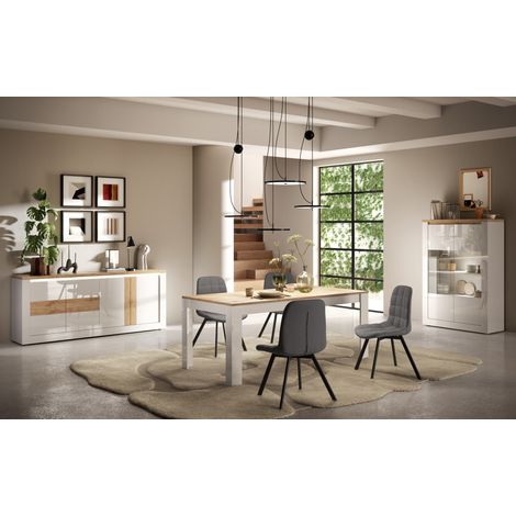 Salle à manger complète contemporaine blanc laqué brillant Isia (1/5)