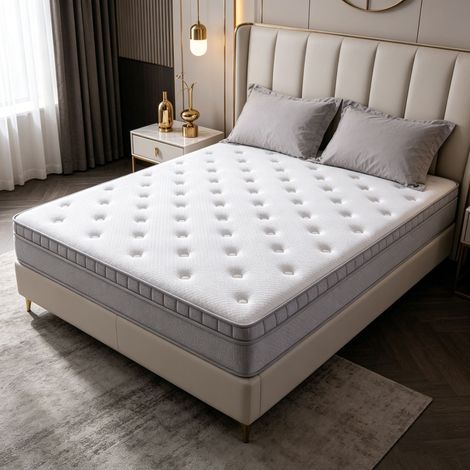 Matelas 140x200 H3, hauteur 25 cm avec mousse confort, matelas à ressorts ensachés 7 zones ergonomique, matelas à ressorts pour adulte certifié OEKO-TEX